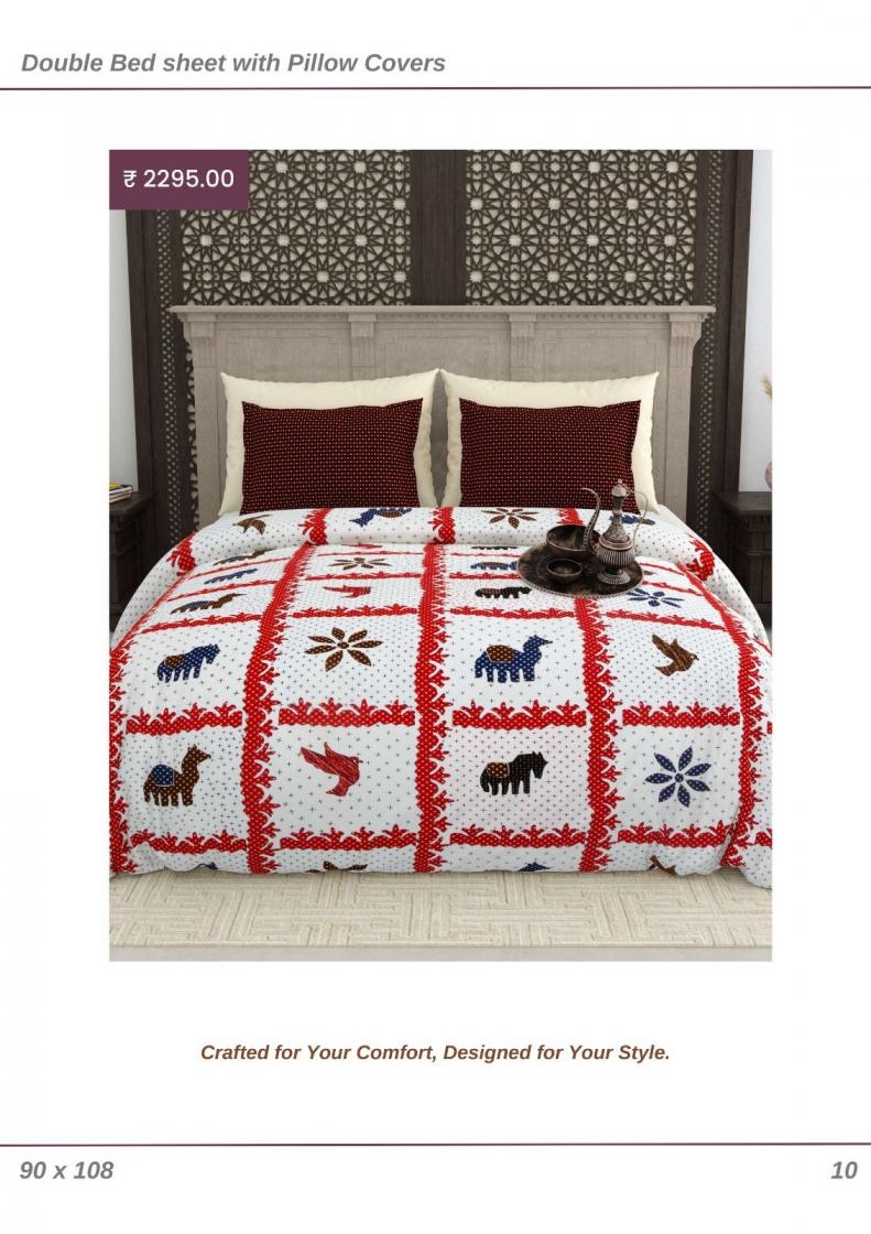 pr clothing gujri cotton unique fully stitch double bedsheets with 2 pillow cover in wholesale surat