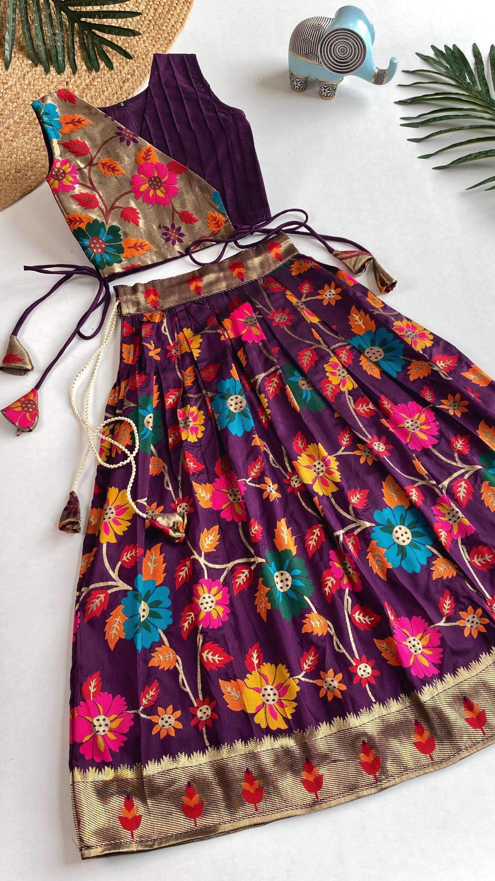 pr clothing k radhika silk blend readymade kids skirt and top set in wholesale surat