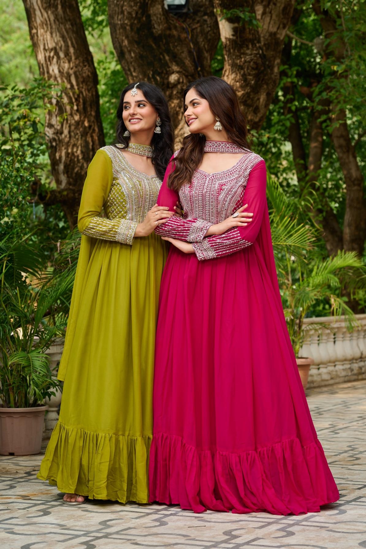 pr clothing ka 1151-52 star georgette embroidery work stylish readymade gown with dupatta in wholesale surat