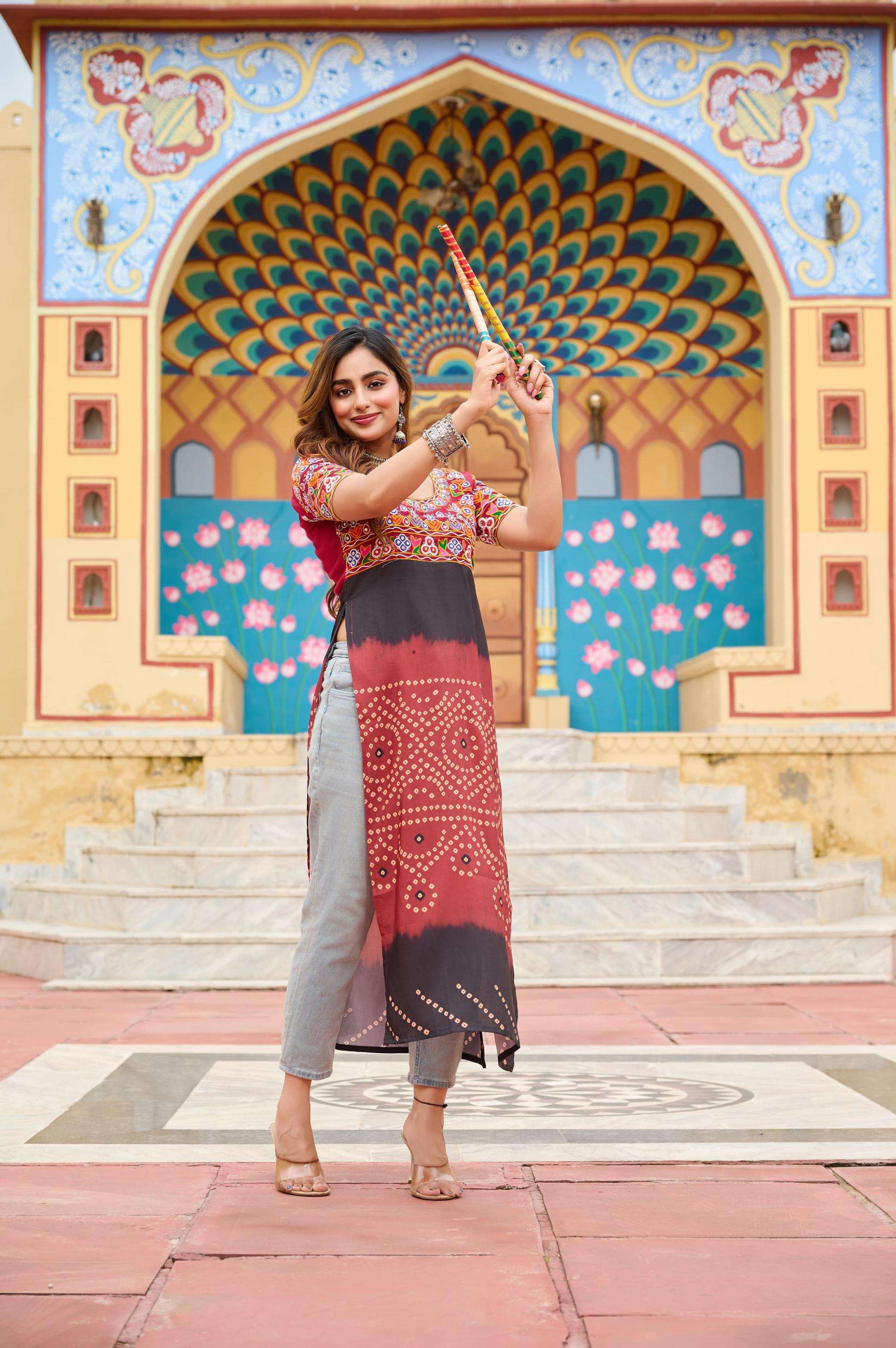 pr clothing ka 1190 navratri special rayon fancy readymade long kurti in wholesale surat
