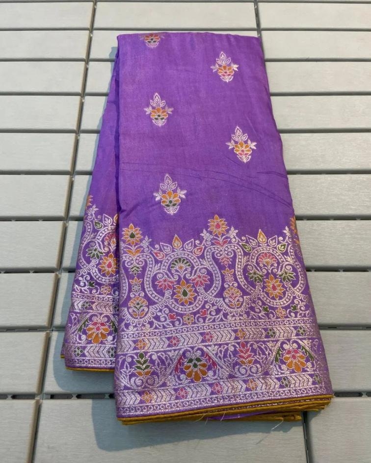 pr clothing kc 323 russian silk meenakari weaving stylish saree in wholesale surat