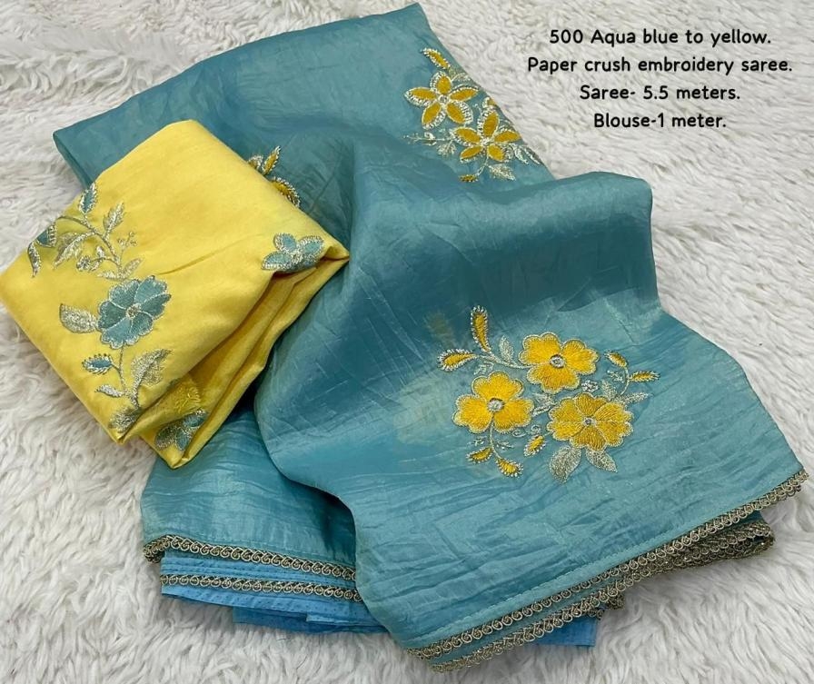 pr clothing kc 500 paper crush elegant style saree in wholesale surat