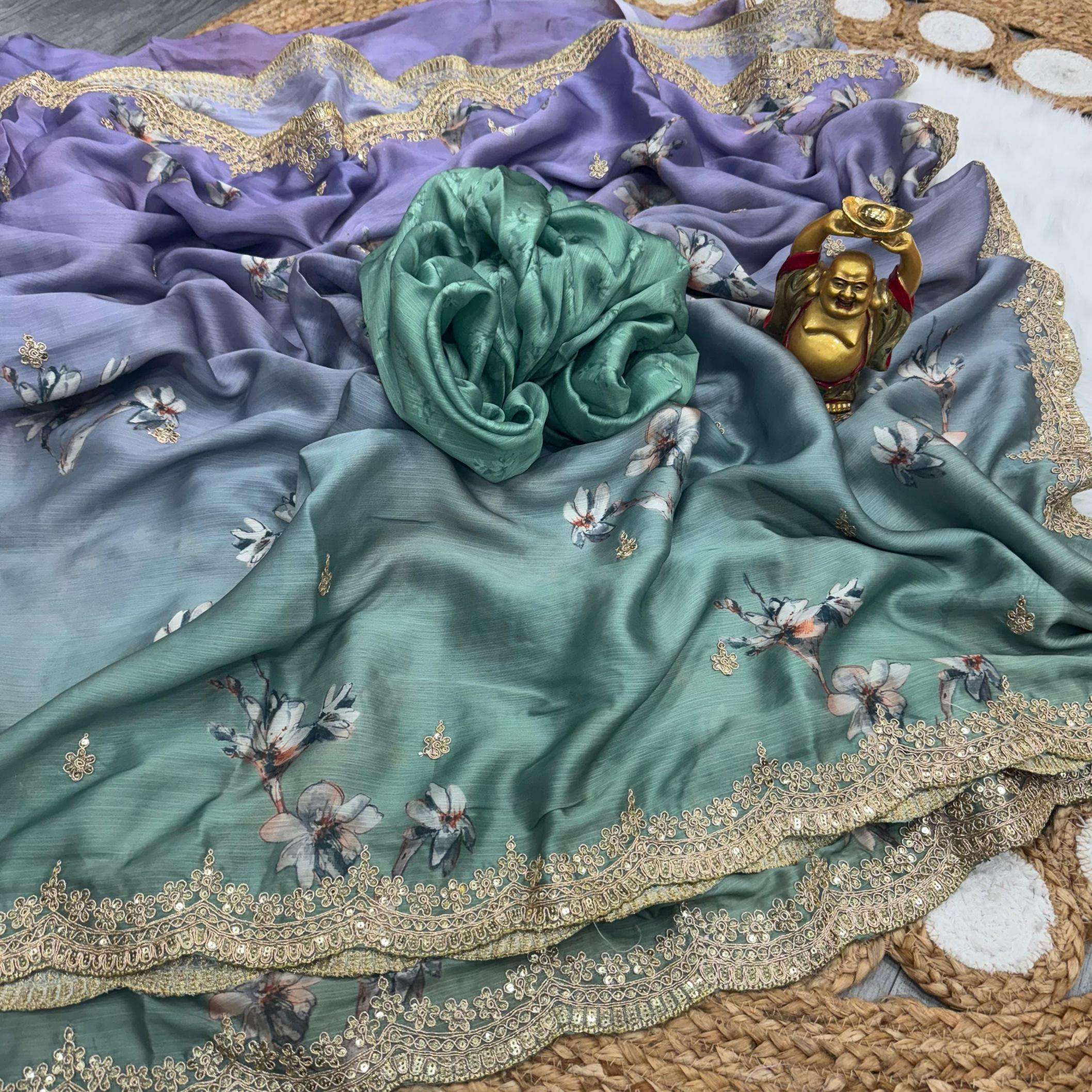 pr clothing kc 887 satin chiffon beautiful hand print saree in wholesale surat