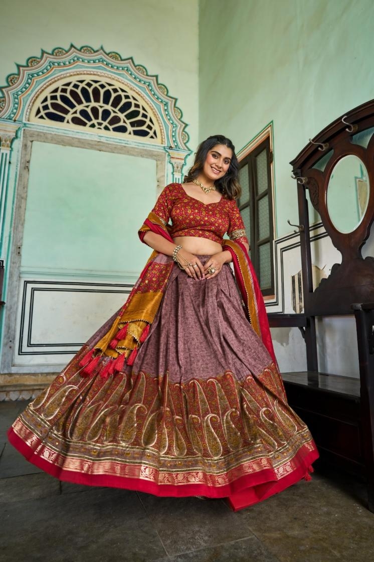 pr clothing lnb1209 tasar silk stitch lehenga with unstitch blouse and dupatta in wholesale surat