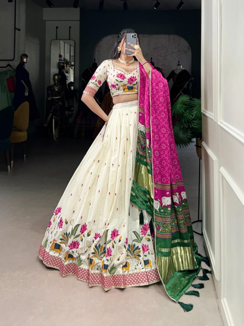 pr clothing lnb1437 half saree khadi cotton stitch lehenga unstitch choli in wholesale surat