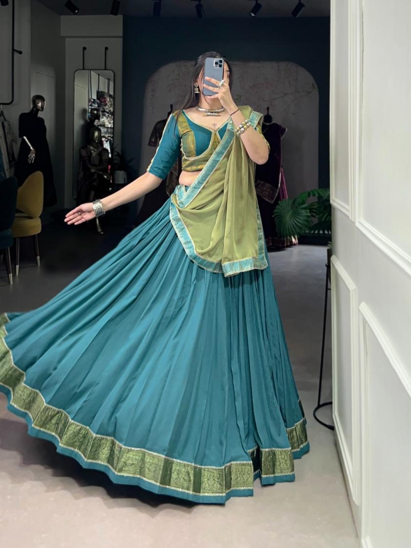 pr clothing lnb1608 half saree rayon zari weaving readymade navratri chaniya choli in wholesale surat
