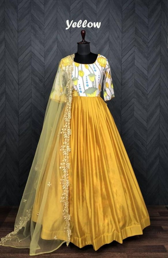 pr clothing lw 9060 satin muslin traditional readymade anarkali gown with dupatta in wholesale surat