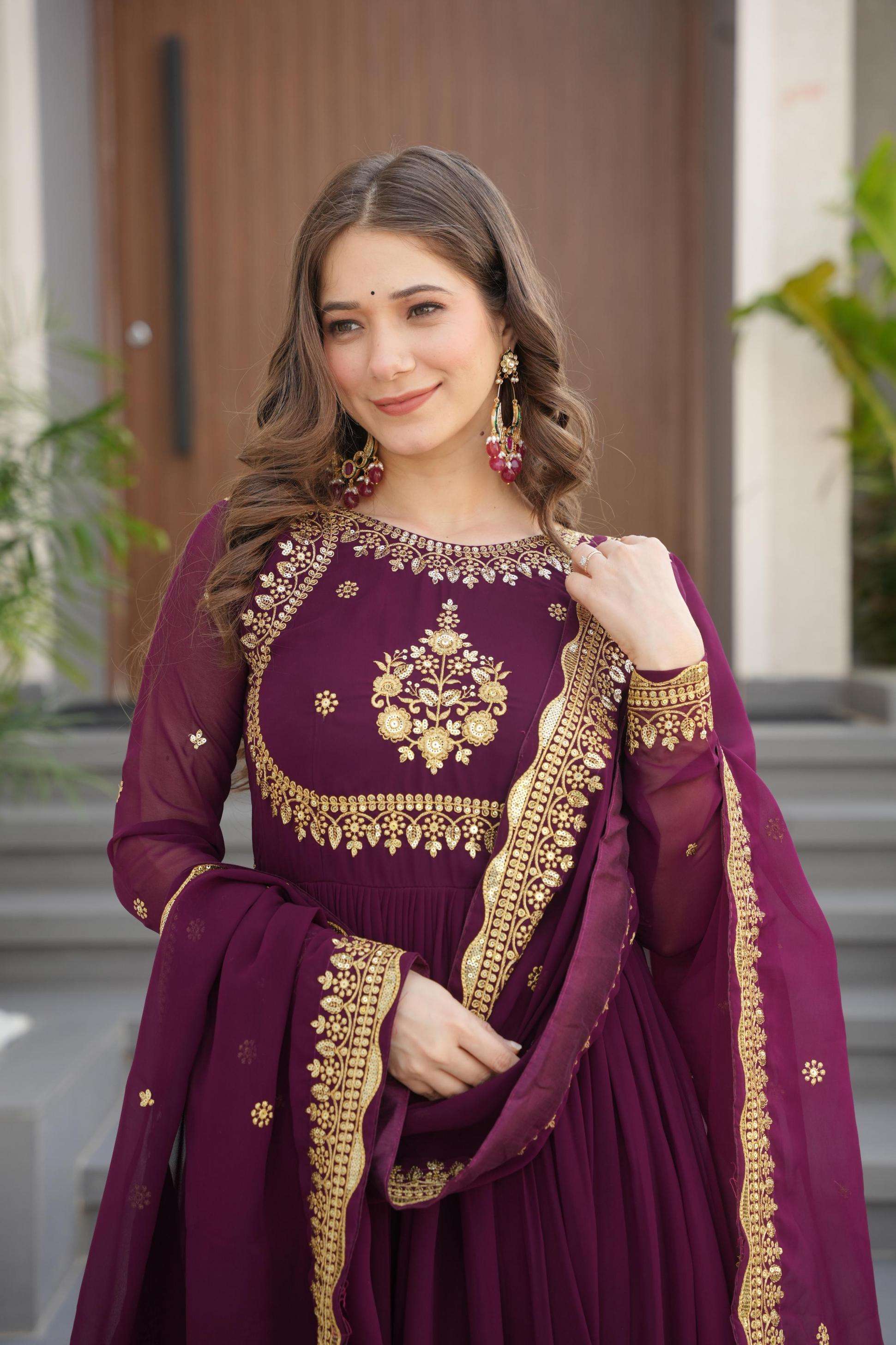 pr clothing lw 9227 faux blooming georgette readymade trendy gown with dupatta in wholesale surat