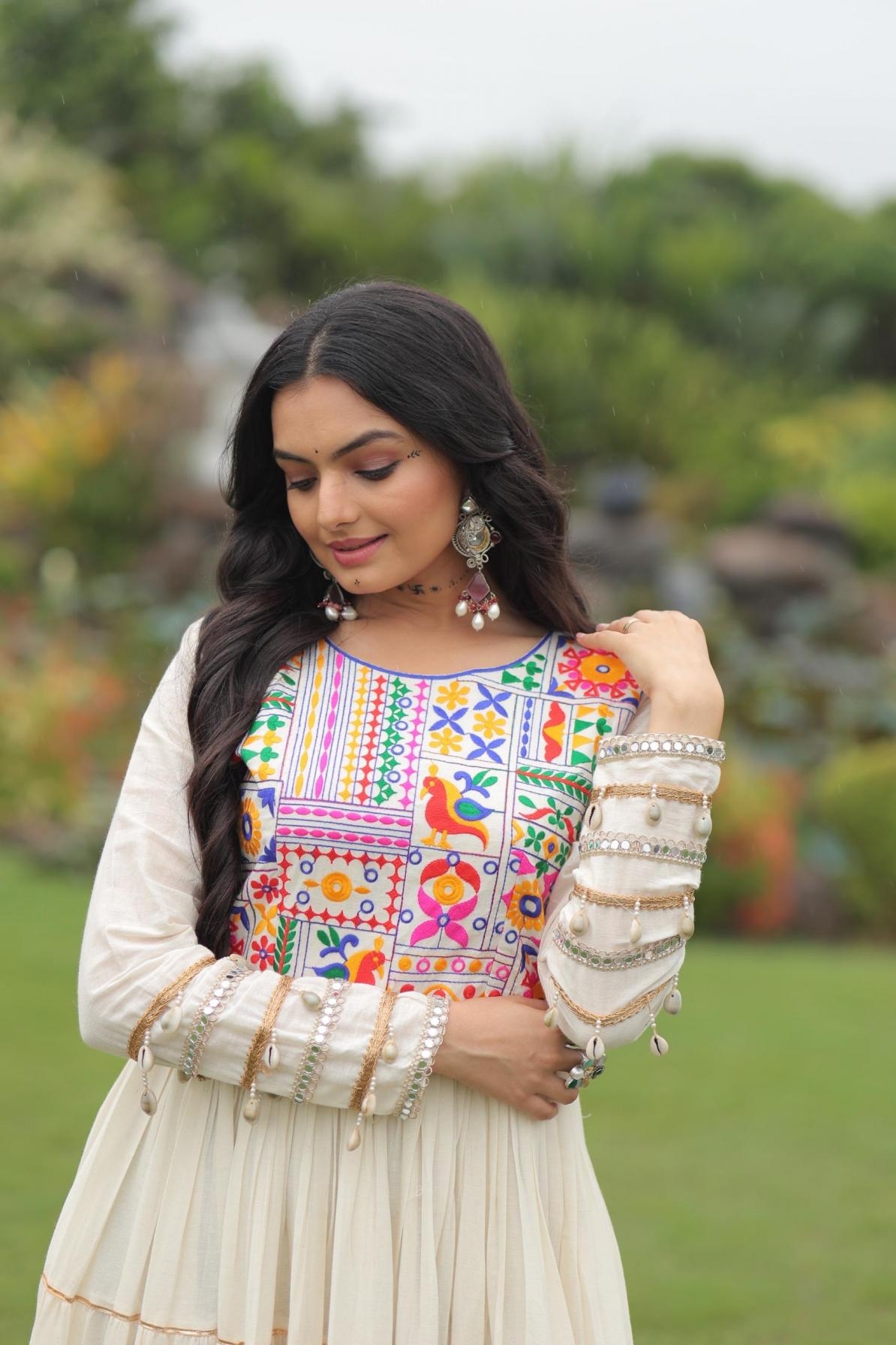 pr clothing lw 9253 kora cotton thread work readymade navratri gowns in wholesale surat