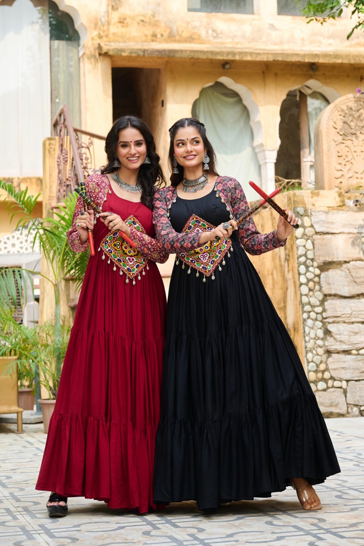 pr clothing lw 9256 navratri special rayon embroidered readymade gowns in wholesale surat
