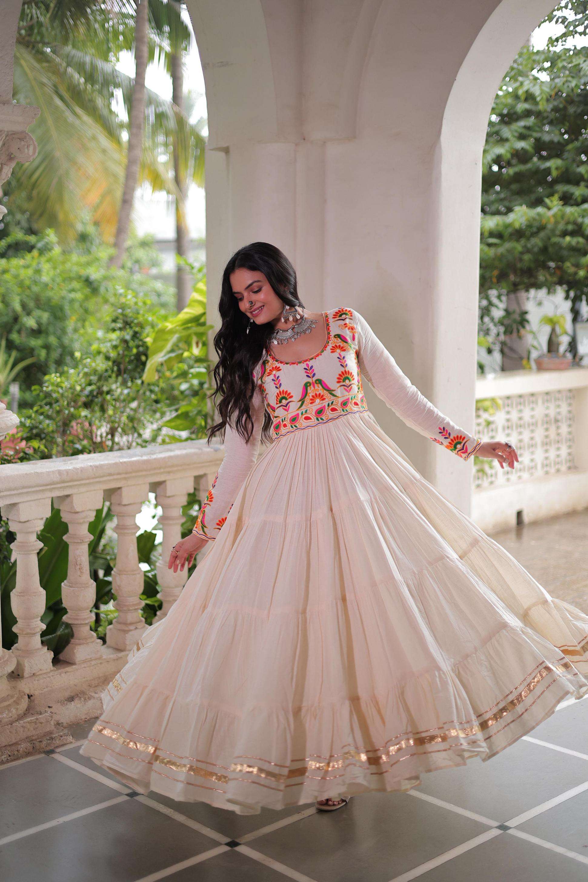 pr clothing lw 9264 readymade kora cotton fashionable navratri special gown in wholesale surat