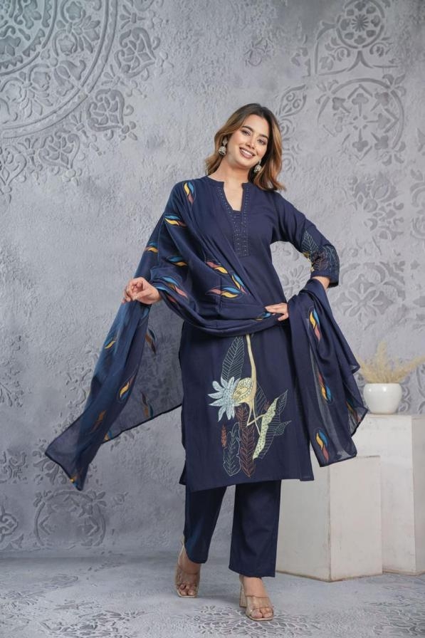 pr clothing modern cotton flex readymade combo set fancy kurti pant with dupatta set in wholesale surat