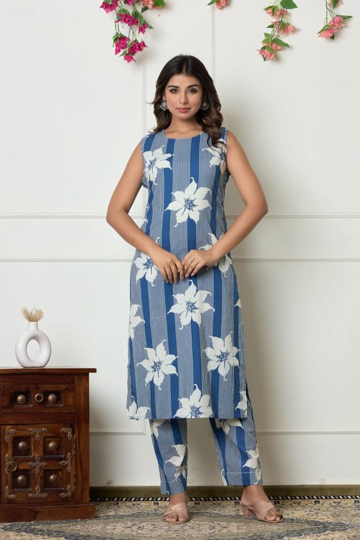 pr clothing modern pattern fully stitch unique cotton combo kurti with pant in wholesale surat