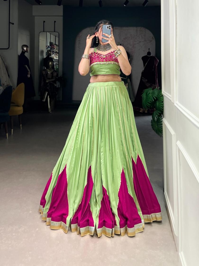 pr clothing nnk1628 navratri rayon gotta patti lace readymade lehenga choli in wholesale surat