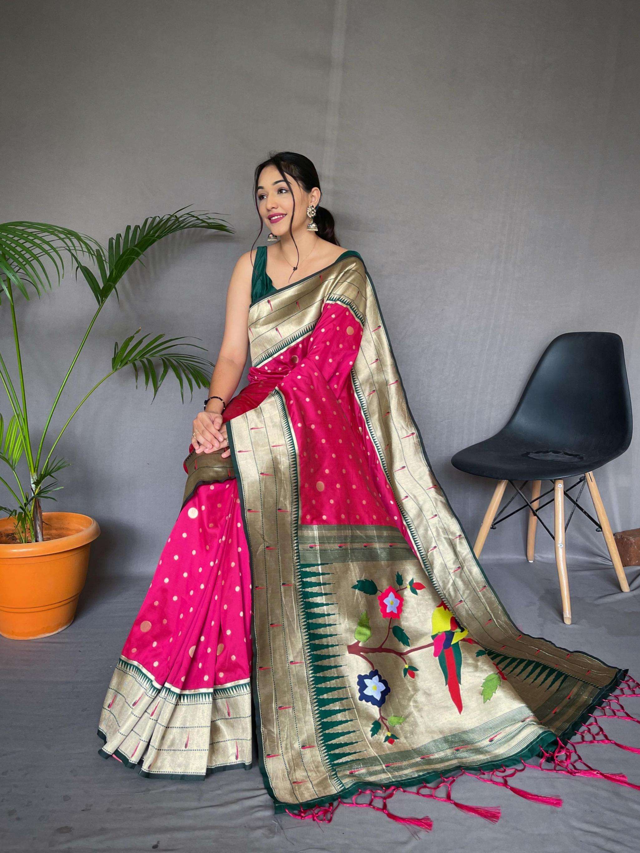 pr clothing polka paithani silk exclusive designer sarees in wholesale surat