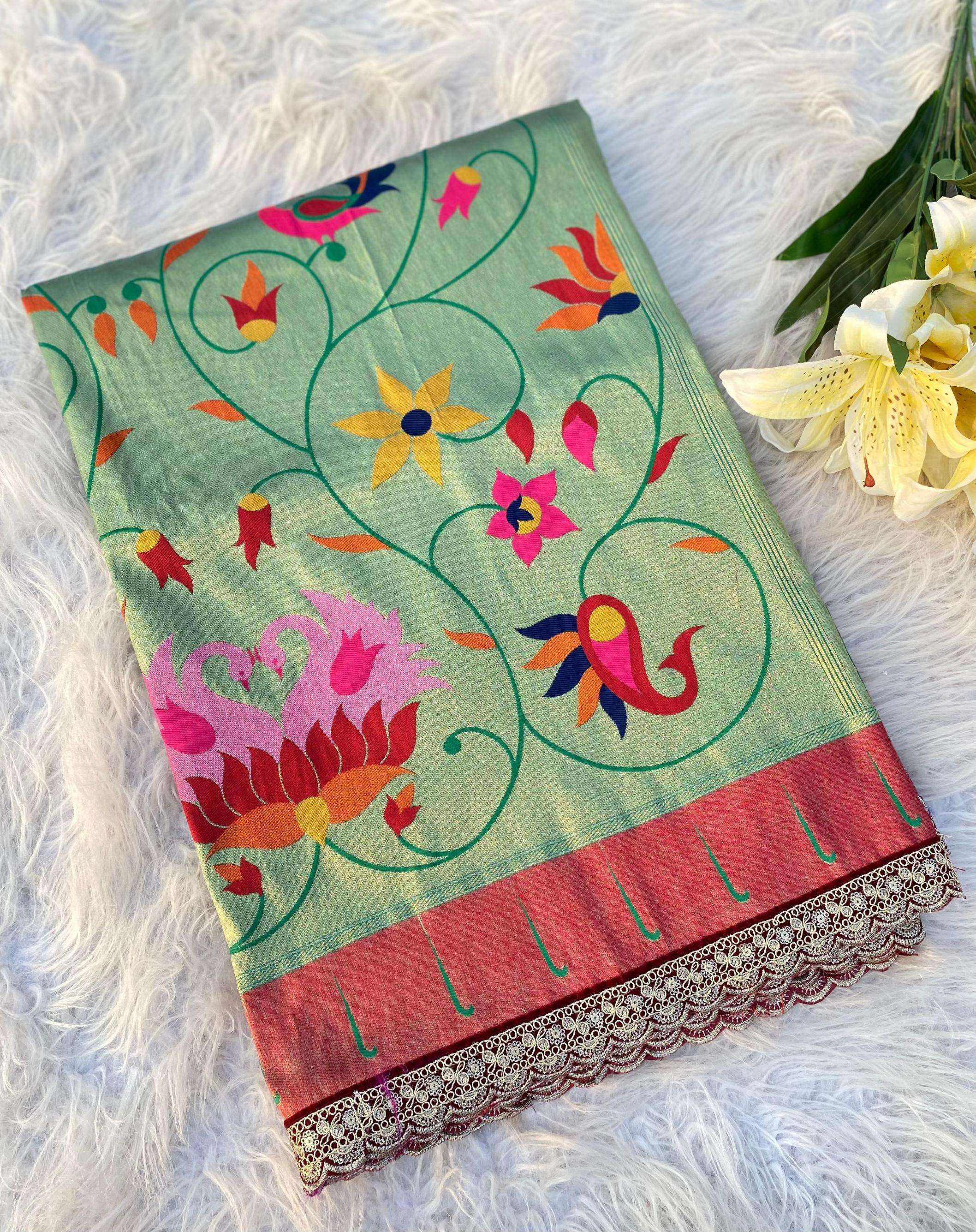 pr clothing renuka lace gorgeous look paithani silk saree in wholesale surat