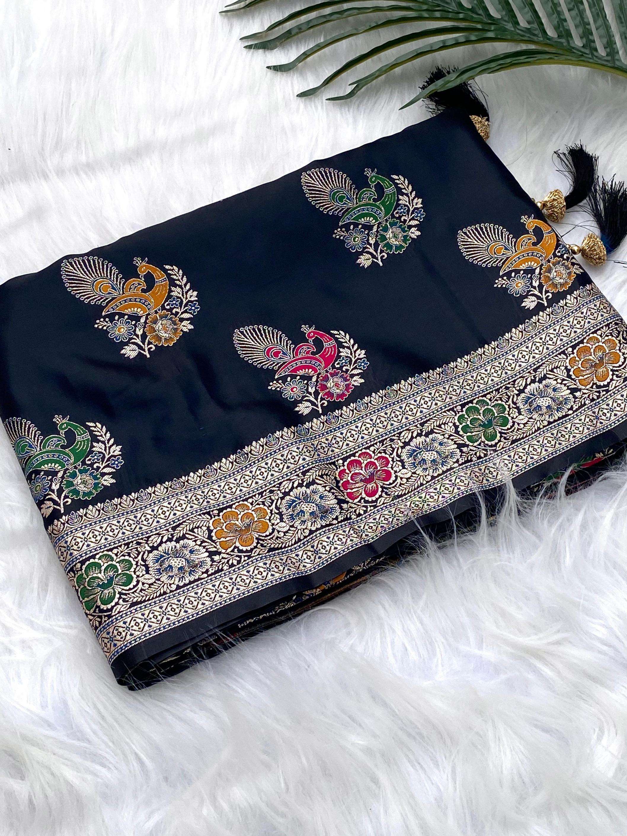 pr clothing satin mor mushro weaving hit design saree in wholesale surat
