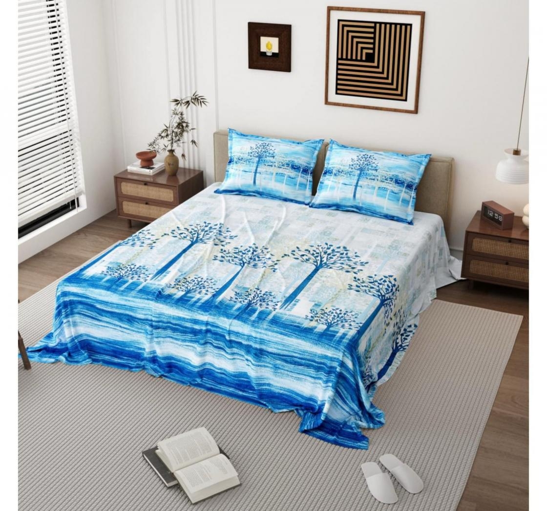 pr clothnig sapphire cotton readymade king size bedsheets with 2 pillow covers in wholeslae surat