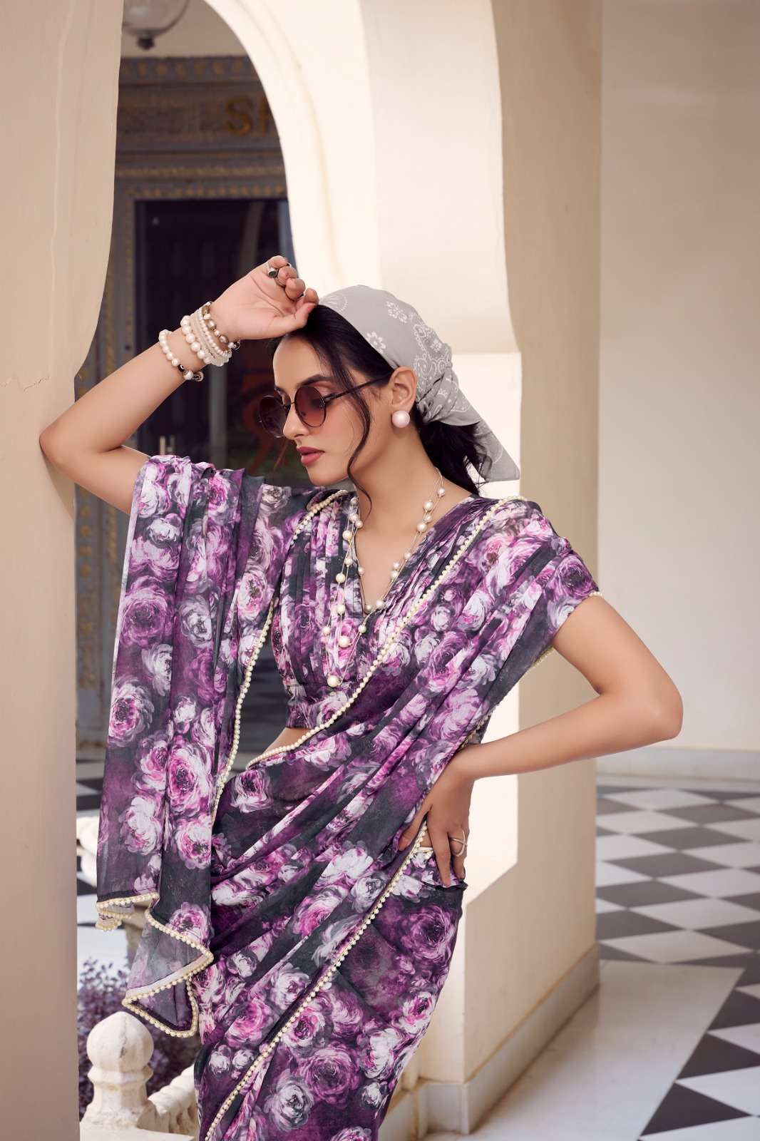 pr YNF7042 Weightless Marbal Floral Printed With Pearl Lace Border saree in wholesale surat
