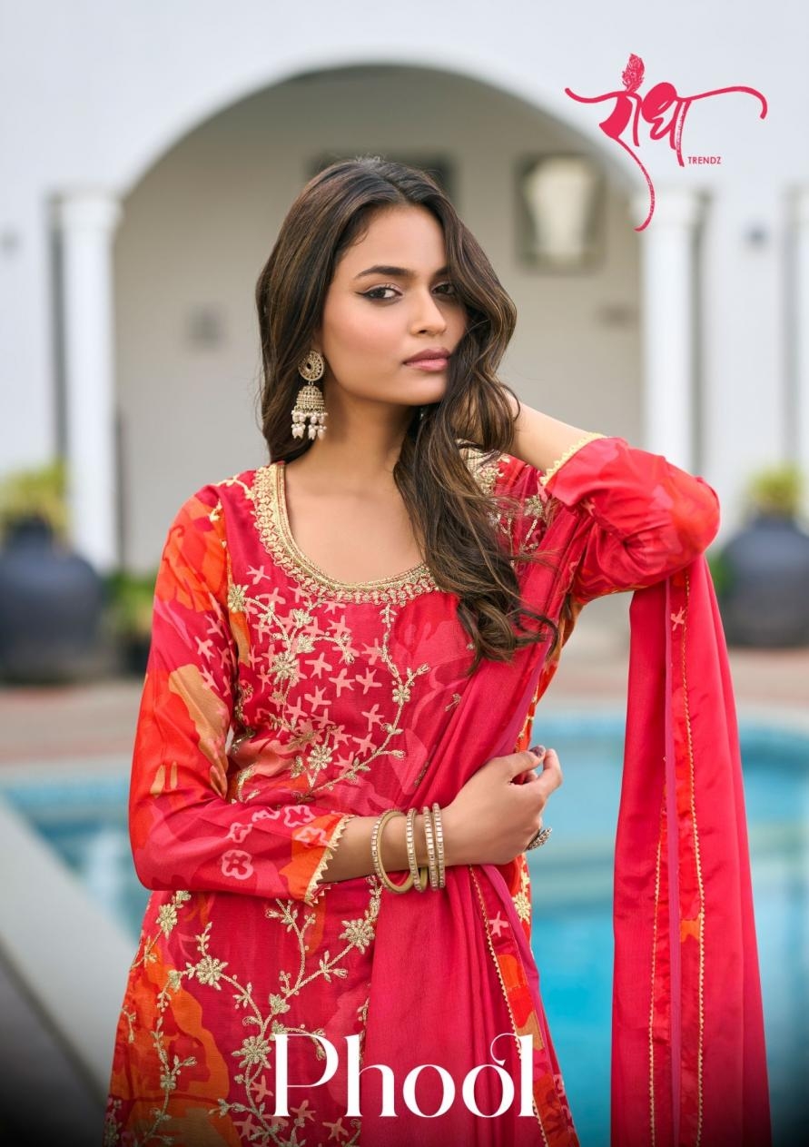 radha trednz phool series 5001 to 5004 chinon readymade fashionable plazzo suit in wholesale surat