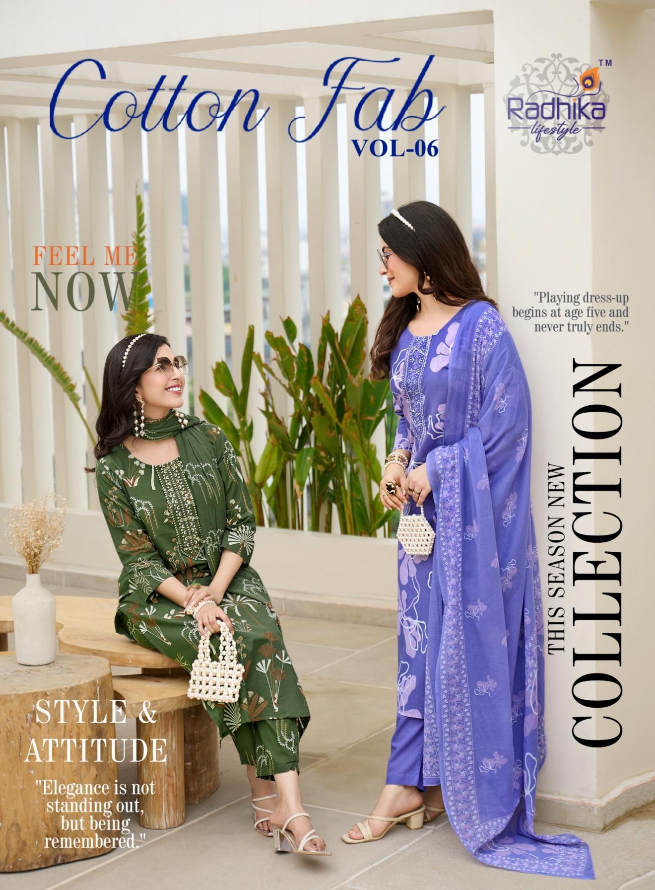 radhika lifestyle cotton fab vol 6 series 6001 to 6008 cotton print readymade big size suit in wholesale surat