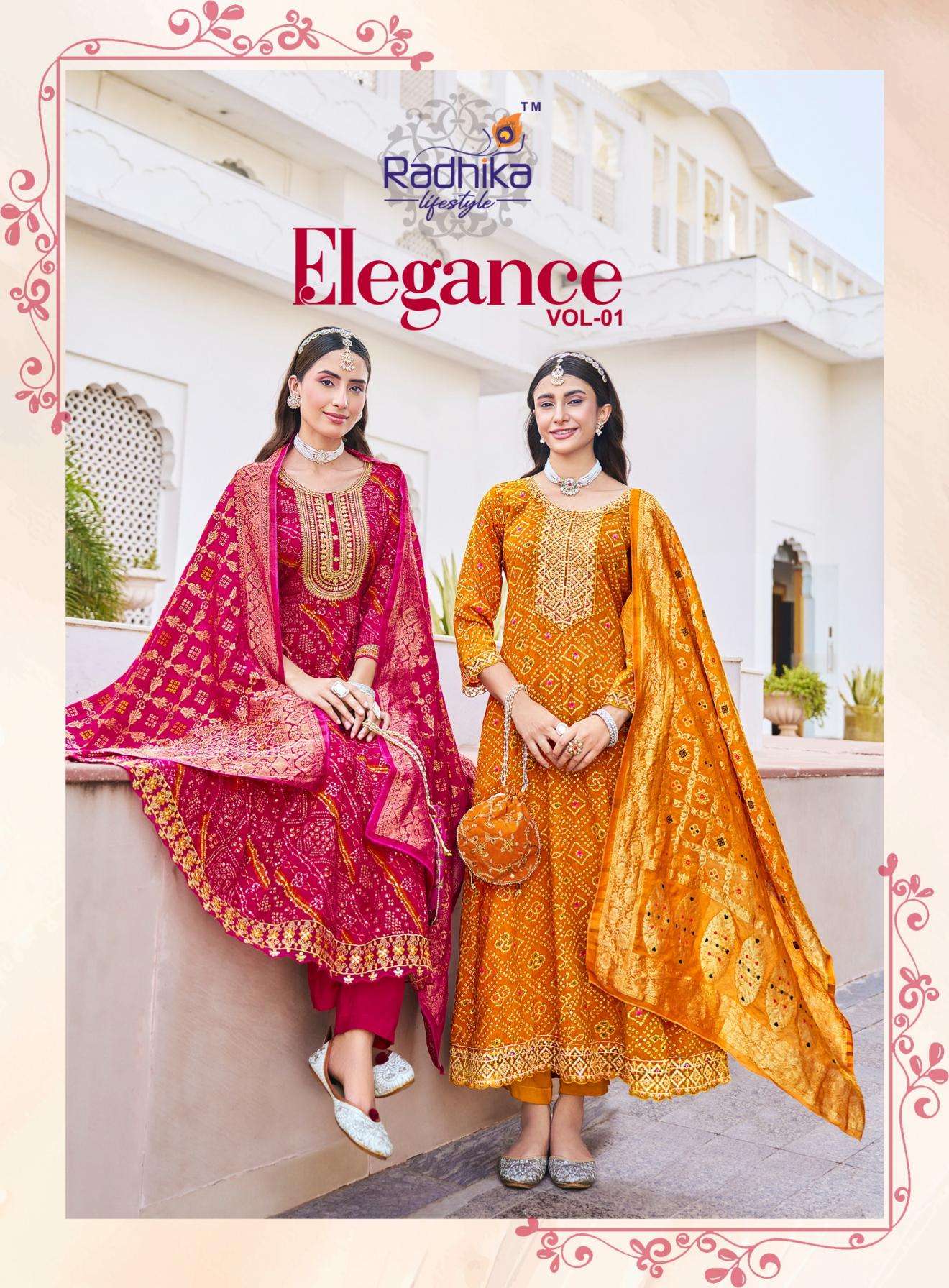 radhika lifestyle elegance vol 1 series 1001 to 1008 rayon readymade plus size suit in wholesale surat