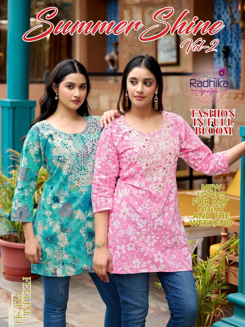 radhika lifestyle summer shine vol 2 cotton lucknowi readymade short kurti in wholesale surat