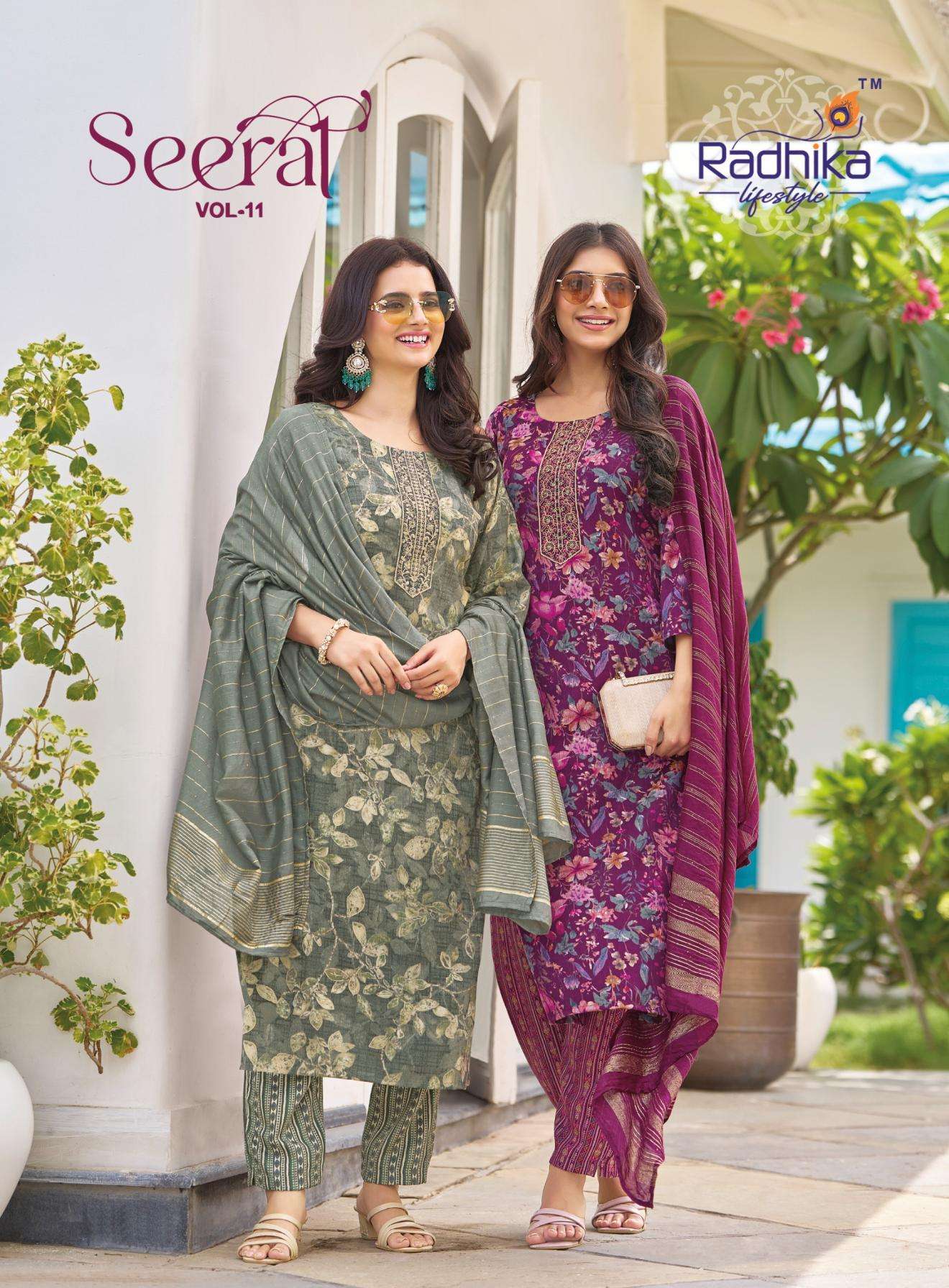 Radhika seerat vol 11 series 11001-11008 rayon capsule wholesale suit