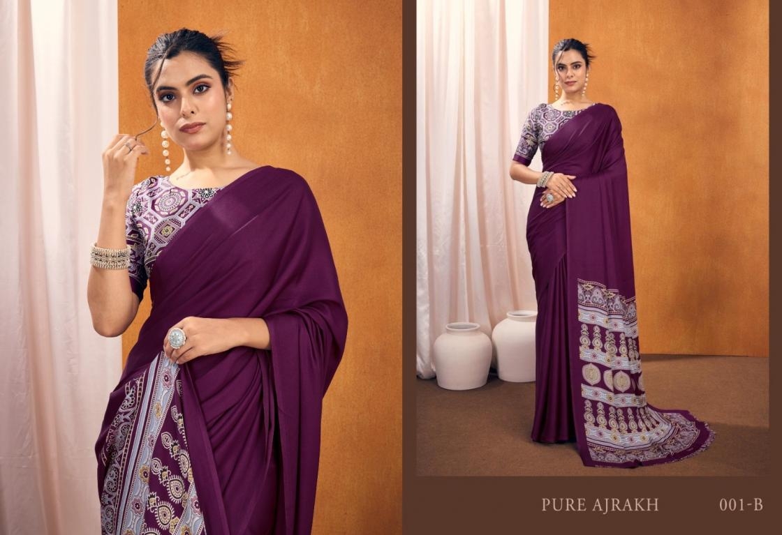 rajtex pure ajrakh vol 1 series 001 A to D gorgeous look satin crepe sarees in wholesale surat