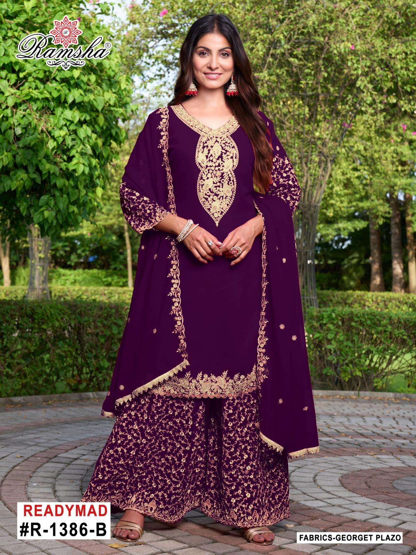 ramsha r 1386 A to D nx hit design readymade georgette pakistani plazzo suit in wholesale surat