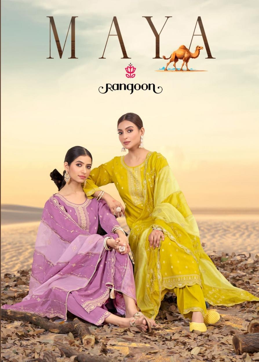 rangoon maya series 5861 to 5864 viscose jacquard readymade stylish suit in wholesale surat