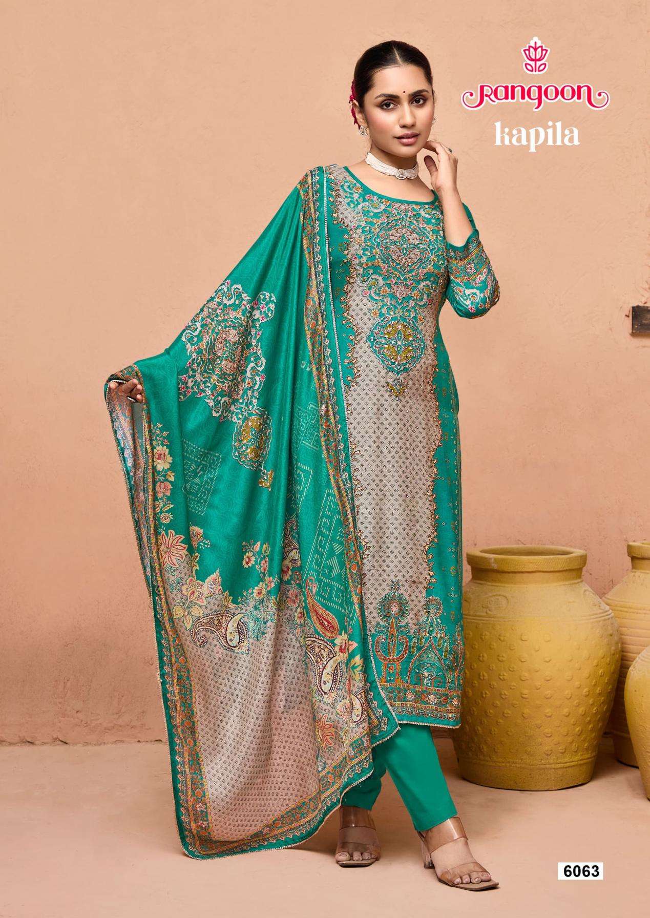 rangoon presents kapila series 6061 to 6064 muslin modern salwar kameez in wholesale surat