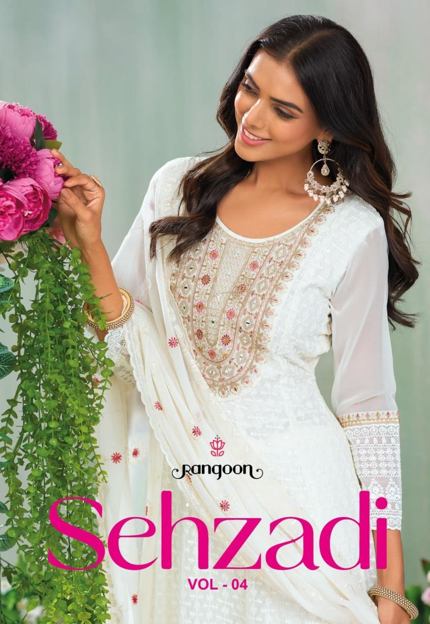 rangoon sehzadi vol 4 series 1001 to 1004 sifli georgette anarkali style readymade salwar kameez in wholesale surat