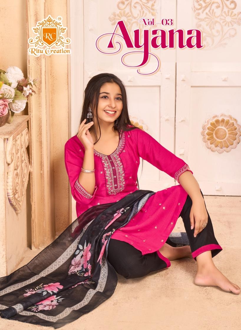 ritu creation ayana vol 3 series 301 to 306 vatican readymade casual suit in wholesale surat