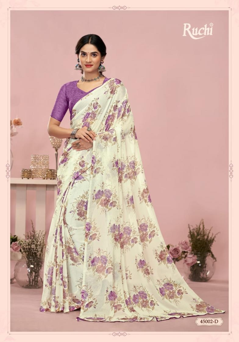 ruchi launch star chiffon vol 200 series 45001 A to 45003 D chiffon hit design saree in wholesale surat