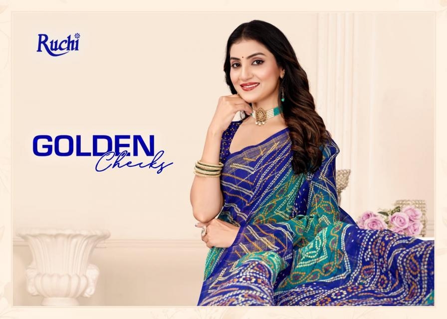 ruchi presents golden checks series 47001 A to 47003 D regular wear linen silk sarees in wholesale surat