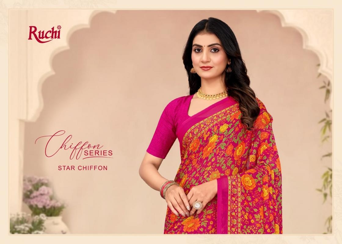 ruchi star chiffon vol 205 series 49501 A to 49503 D sarees chiffon uniform type saree in wholesale surat