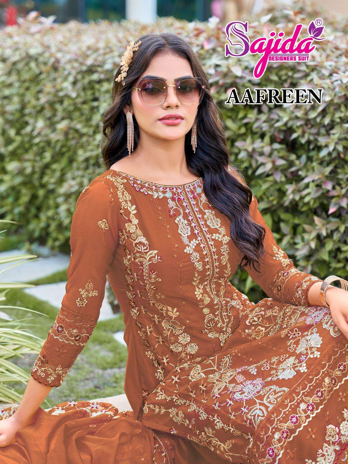 sajida designer aafreen 1073 A to D readymade organza big size pakistani salwar suit in wholesale surat