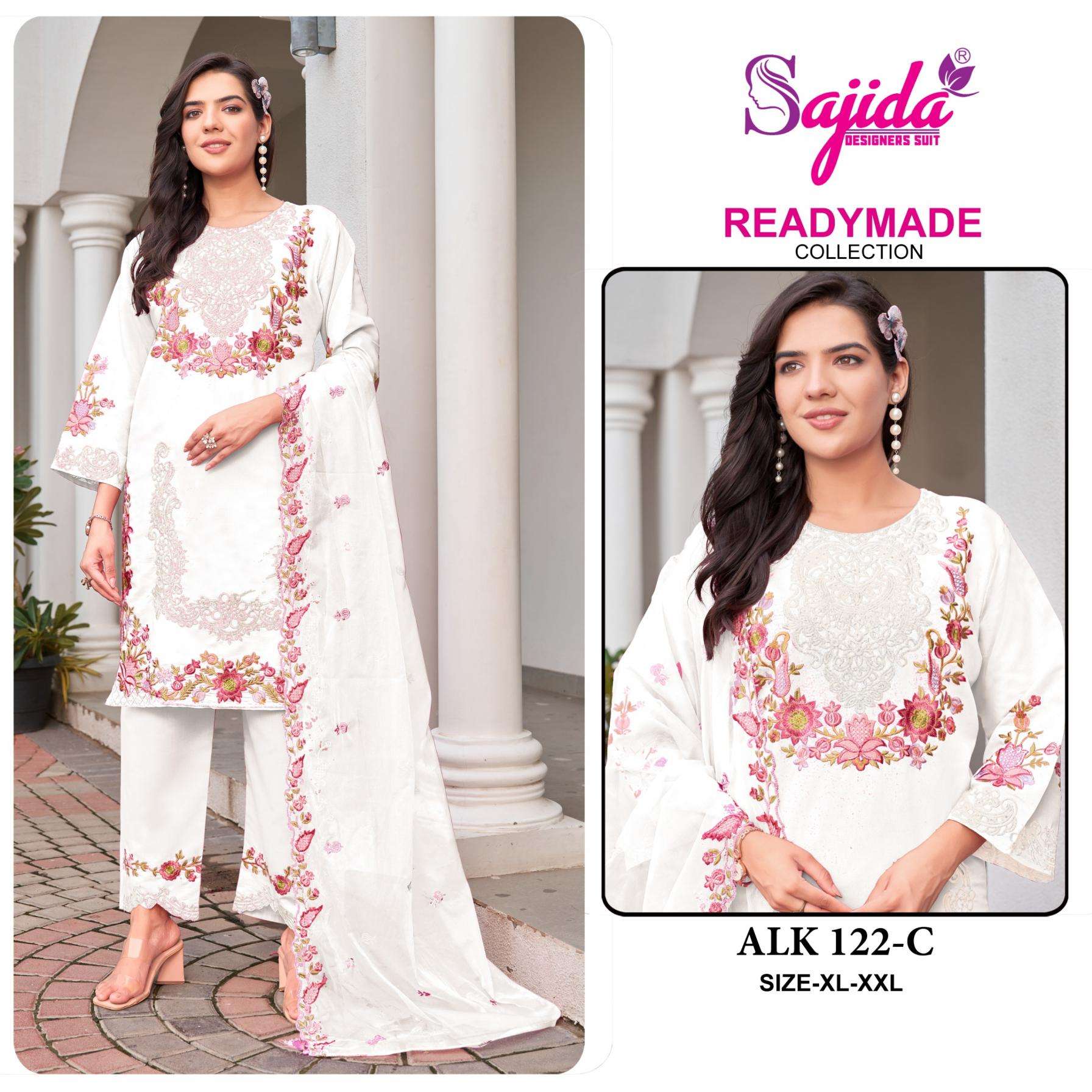sajida designer alk raga 122 A to D roman silk readymade designer pakistani suit in wholesale surat