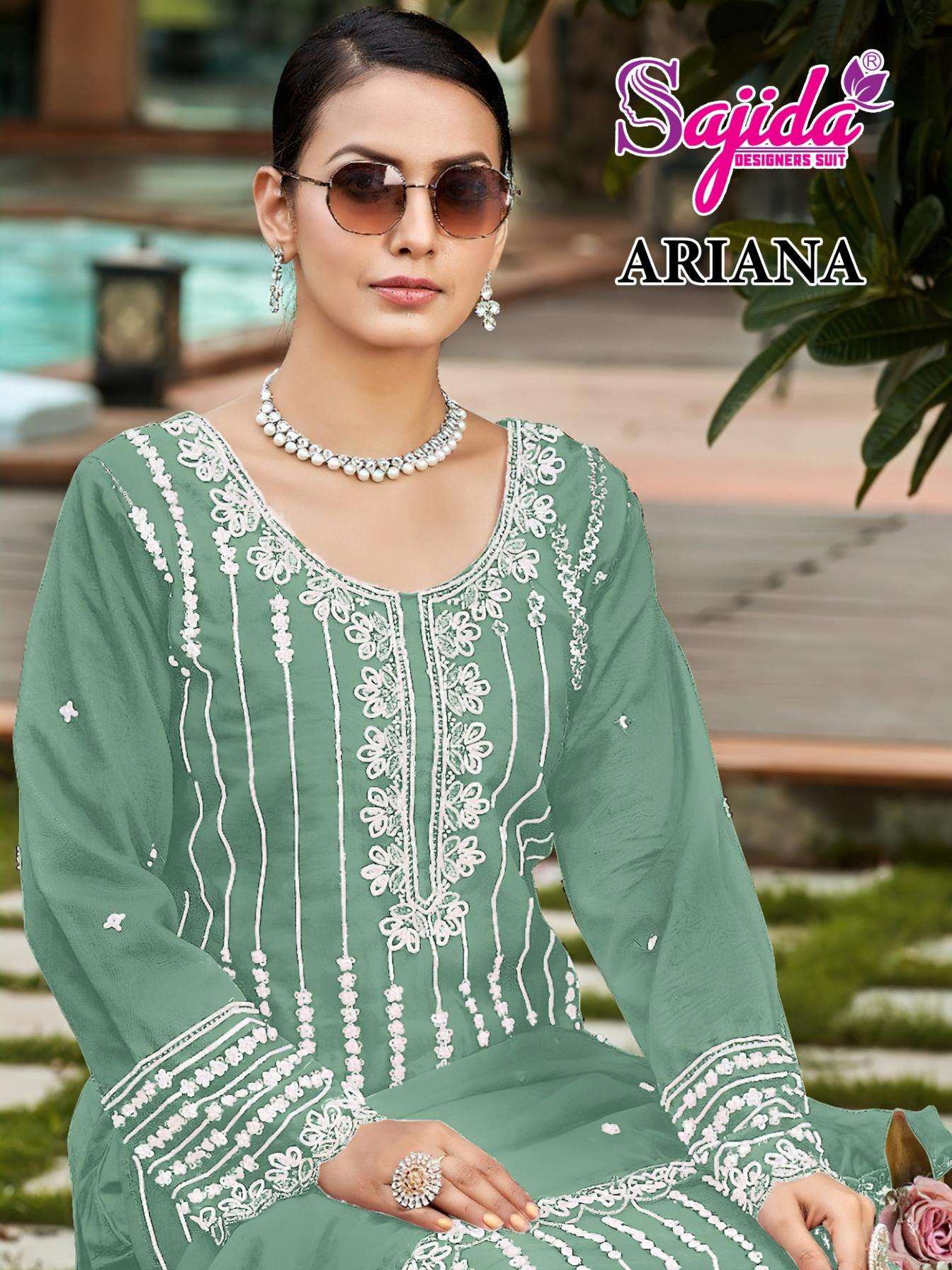 sajida designer ariana 1074 A to D organza pakistani salwar kameez in wholesale surat