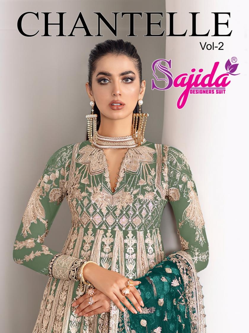 sajida designer chantelle vol 2 butterfly net 1046 E to H modern pakistani suits in wholesale surat