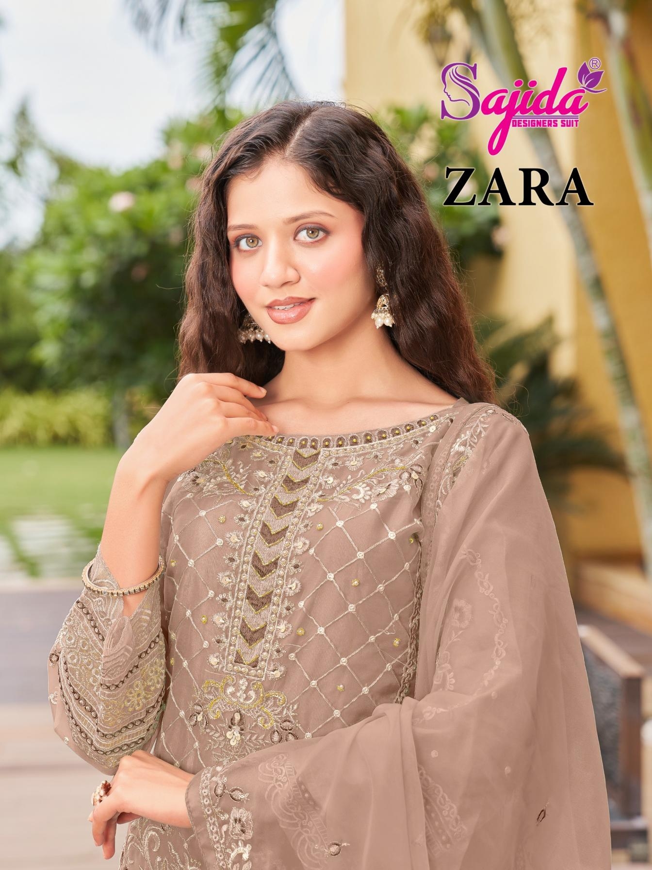 sajida designer zara 1014 efgh organza pakistani salwar kameez in wholesale surat