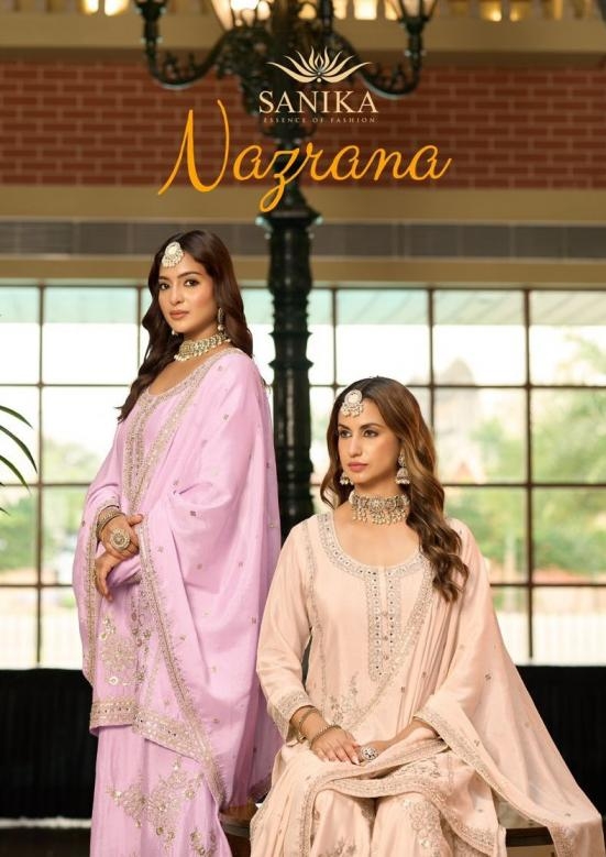 sanika fashion nazrana series 10001 to 10003 chinon silk readymade plazzo kurti with dupatta in wholesale surat