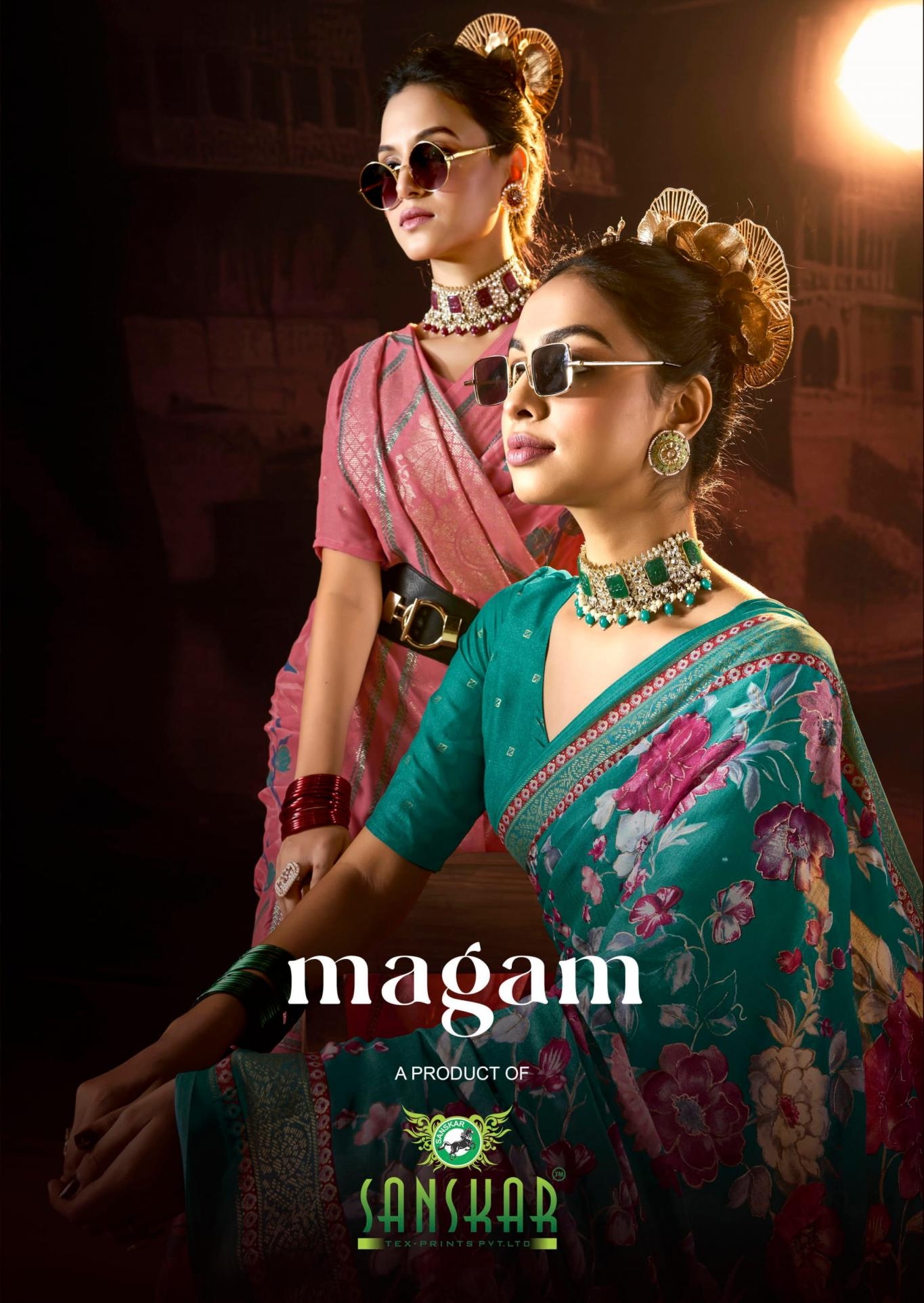 sanskar tex prints magam series 91001 to 91008 amazing kiva moss saree in wholesale surat