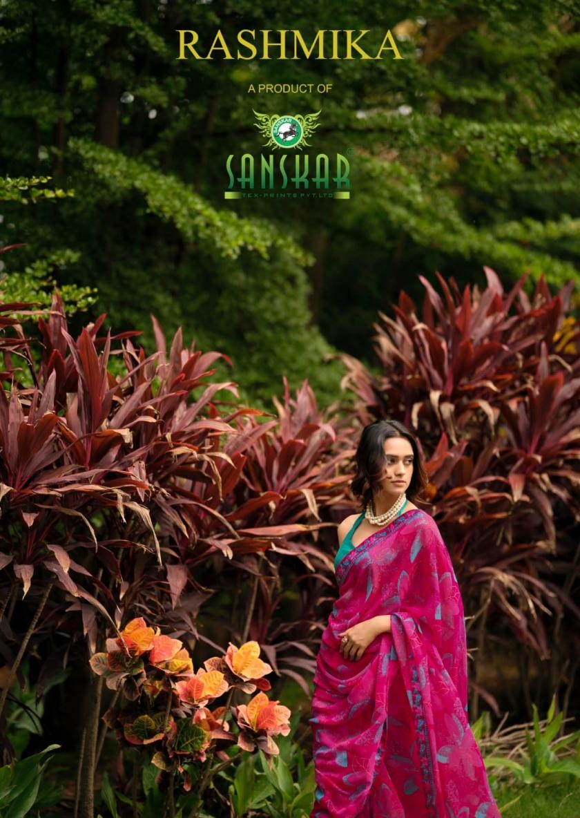 sanskar tex rashmika series 41001 to 41008 prints georgette daily wear saree in wholesale surat to  to 