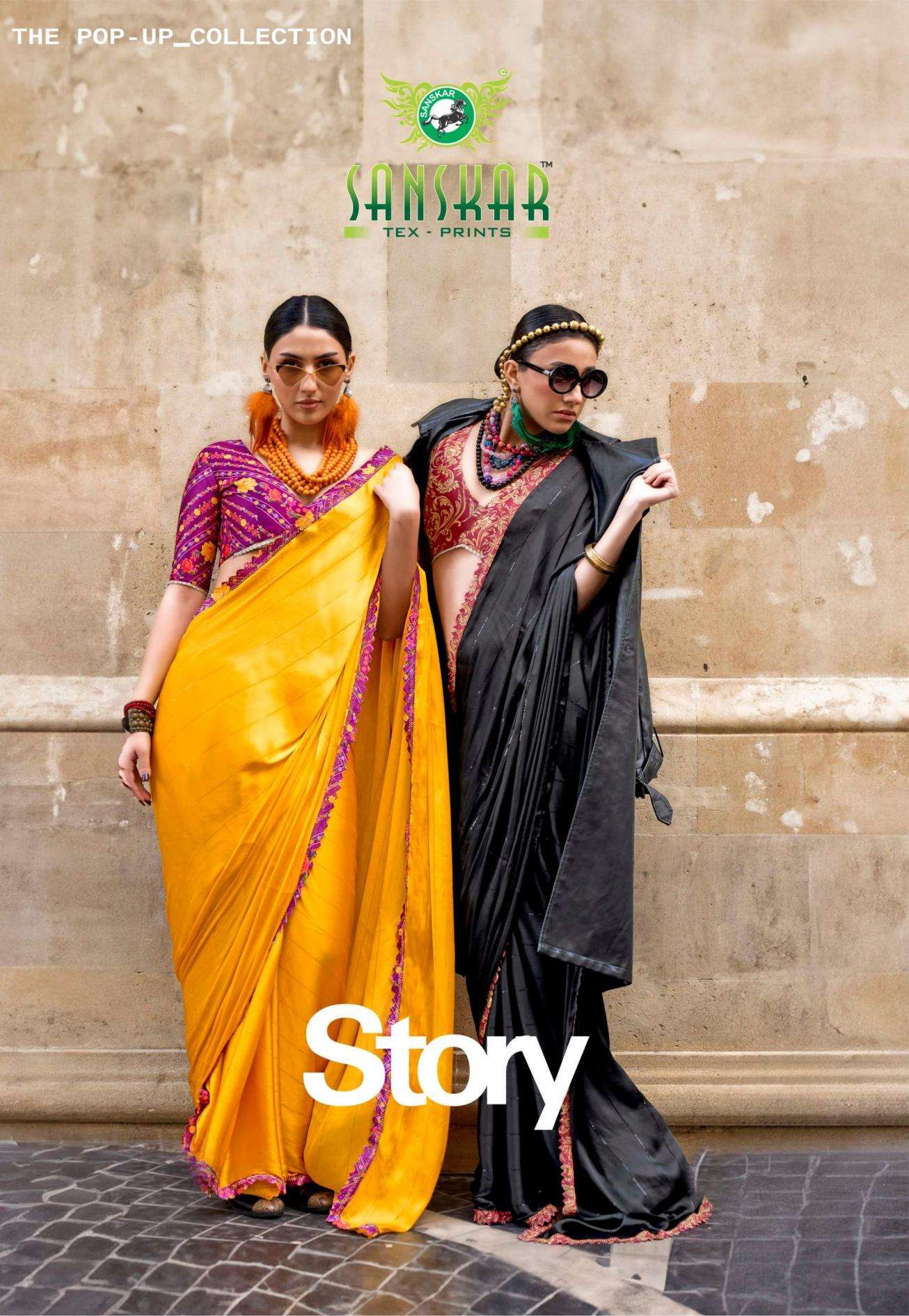 sanskar tex story vol 1 series 51001 to 51008 print amazing sartin saree in wholesale surat