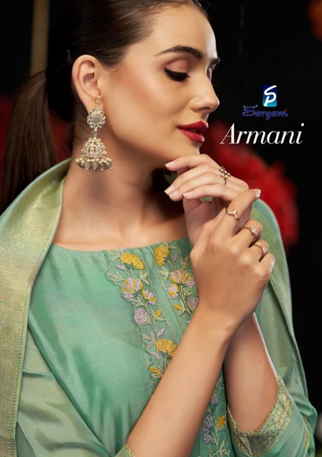 sargam prints armani series 2712 A to 2712 F viscose woven silk jacquard fancy salwar kameez in wholesale surat
