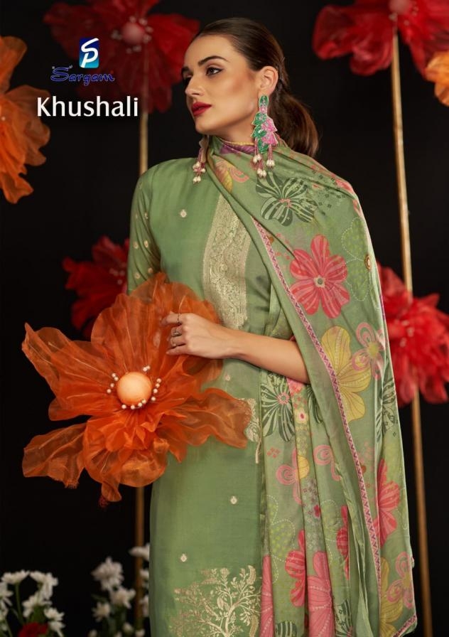 sargam prints khushali series 2686 A to D bemberg muslin jacquard trendy suit in wholesale surat