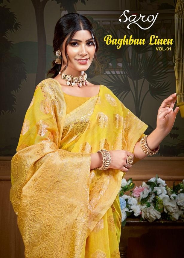 Saroj Baghban Linen Vol-1 series 1001-1006 cotton linen wholesale saree