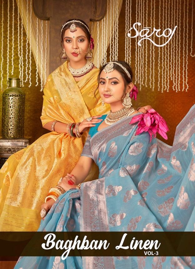 Saroj Baghban Linen Vol-3 series 1001-1006 cotton linen wholesale saree